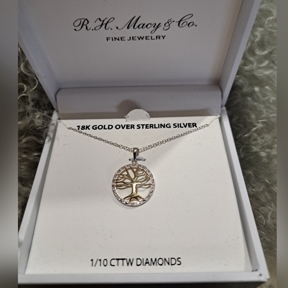 R.H.MACY & CO. Jewelry - 146 )Diamond Family Tree Pendant Necklace (1/1 in Sterling Silver and 18k